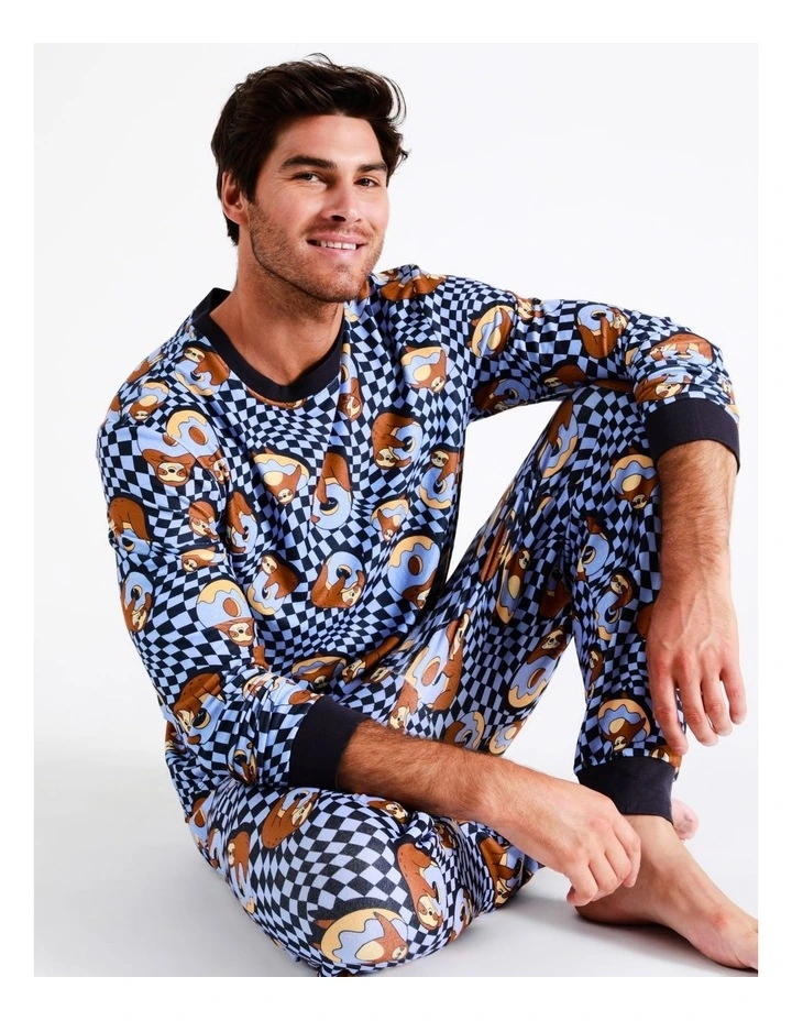 Cozy Knit Donut Sloth PJ Set In Blue 2 Cozy Knit Donut Sloth PJ Set In Blue - Image 2