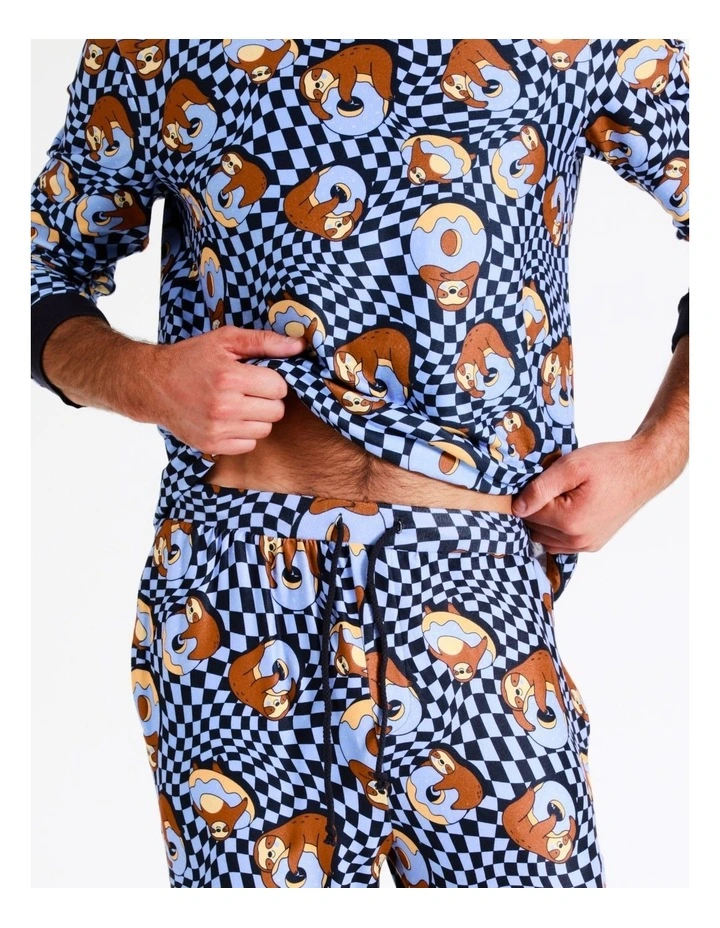 Cozy Knit Donut Sloth PJ Set In Blue 4 Cozy Knit Donut Sloth PJ Set In Blue - Image 4