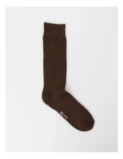1 Pair Full Terry Crew Length Boot Socks In Brown
