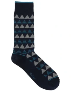 Geometric Crew Length Socks In Navy