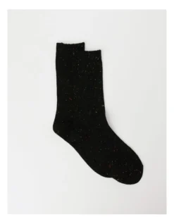 1 Pair Ribbed Boot Crew Length Socks In Black