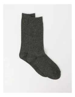 1 Pair Ribbed Boot Crew Length Socks In Charcoal