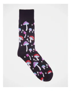 1 Pair Mushroom Crew Length Socks In Black
