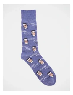 1 Pair Running Latte Crew Length Socks In Denim