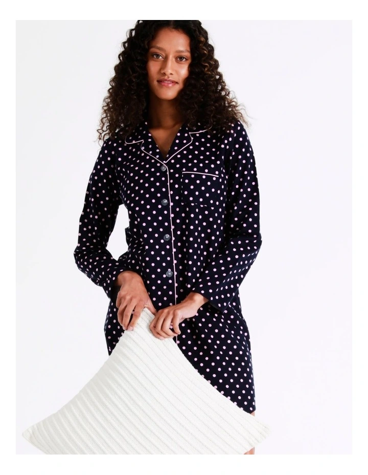 SOHO Flannelette Nightshirt In Navy Spot 2 SOHO Flannelette Nightshirt In Navy Spot - Image 2