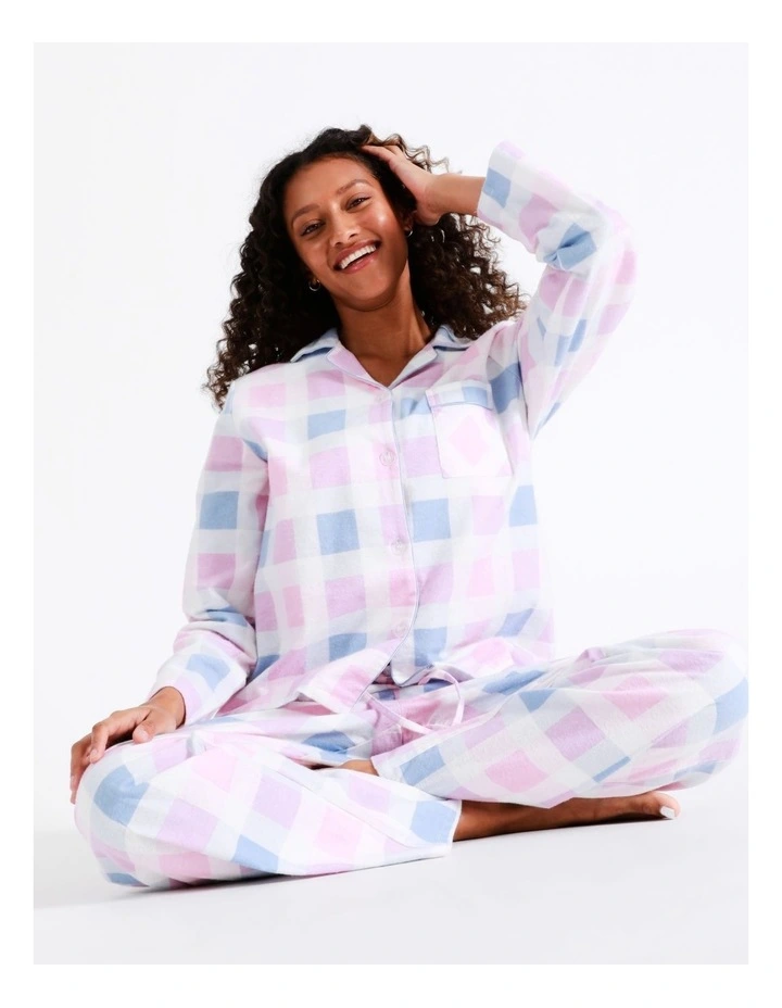 SOHO Flannelette Pyjama Set Large Check In Pink 2 SOHO Flannelette Pyjama Set Large Check In Pink - Image 2