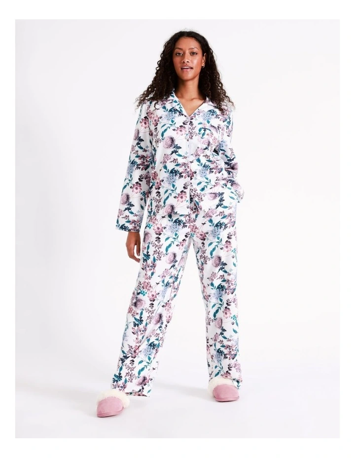 SOHO Twill Flannelette Pyjama Set In White Floral 1 SOHO Twill Flannelette Pyjama Set In White Floral