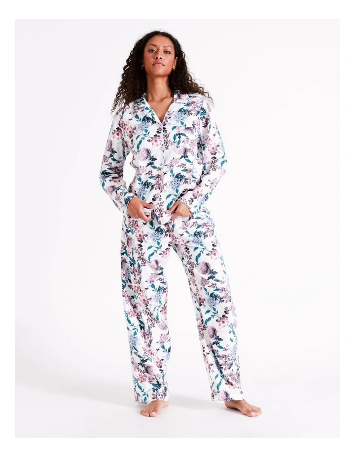 SOHO Twill Flannelette Pyjama Set In White Floral 4 SOHO Twill Flannelette Pyjama Set In White Floral - Image 4