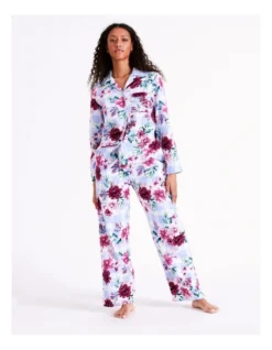 SOHO Twill Flannelette Pyjama Set In Blue Floral