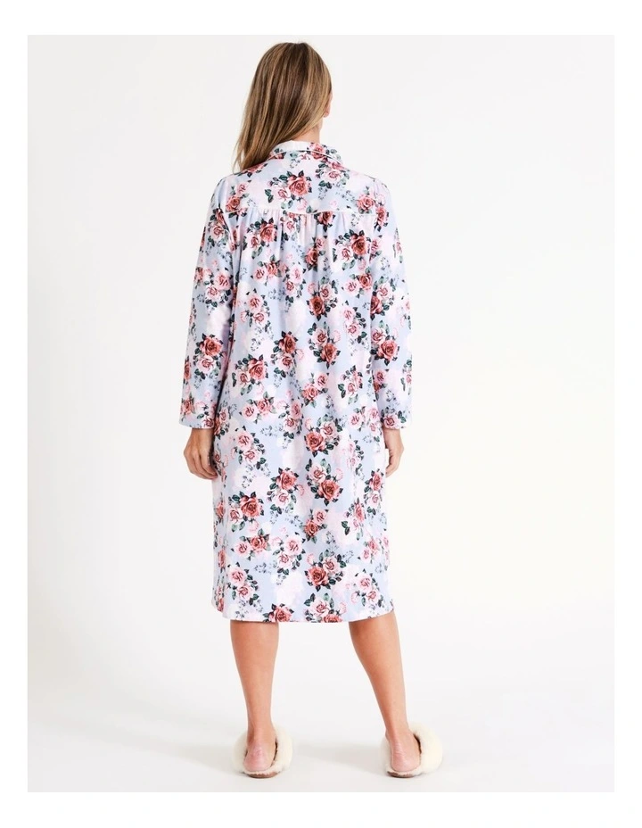 SOHO Timeless Flannelette Mid Length Nightie In Blue Roses 6 SOHO Timeless Flannelette Mid Length Nightie In Blue Roses - Image 6