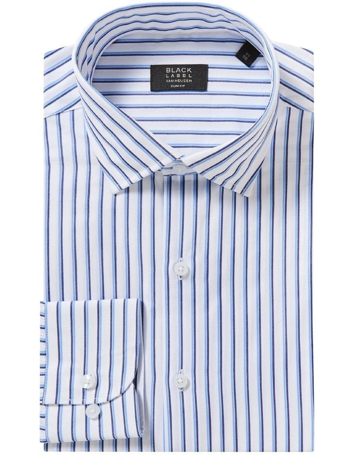 Slim Long Sleeve Stripe Shirt In Blue 3 Slim Long Sleeve Stripe Shirt In Blue - Image 3