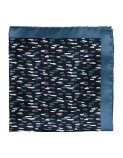 Gibson Rain Pattern Silk Pocket Square In Navy
