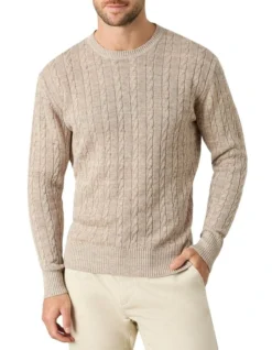 Newcombe Cable Knit Crew In Beige