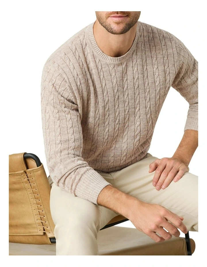 Newcombe Cable Knit Crew In Beige 2 Newcombe Cable Knit Crew In Beige - Image 2