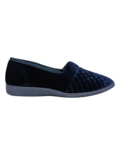 Marcy Navy Quilted Velour Slip-on Slipper