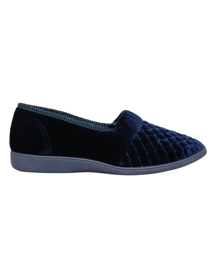 Marcy Navy Quilted Velour Slip-on Slipper 1 Marcy Navy Quilted Velour Slip-on Slipper