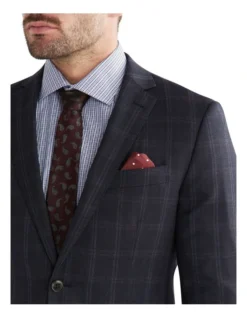 Van Heusen Slim Windowpane Suit Jacket In Navy -Myer Clothing Shop 966721780 3 720x928