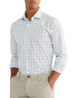 Van Heusen Tailored Long Sleeve 2 Colour Mid Check Shirt In Green