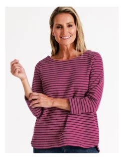 Regatta Organic Cotton 3/4 Sleeve Tee With Cuff In Magenta/Khaki Stripe 9 Regatta Organic Cotton 3/4 Sleeve Tee With Cuff In Magenta/Khaki Stripe -Myer Clothing Shop 966876760 3 720x928