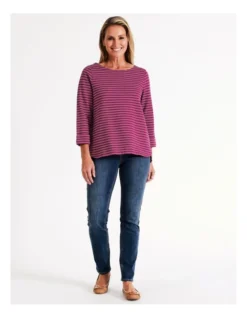 Regatta Organic Cotton 3/4 Sleeve Tee With Cuff In Magenta/Khaki Stripe 10 Regatta Organic Cotton 3/4 Sleeve Tee With Cuff In Magenta/Khaki Stripe -Myer Clothing Shop 966876760 4 720x928