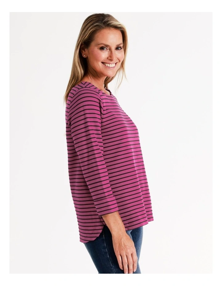 Regatta Organic Cotton 3/4 Sleeve Tee With Cuff In Magenta/Khaki Stripe 5 Regatta Organic Cotton 3/4 Sleeve Tee With Cuff In Magenta/Khaki Stripe - Image 5