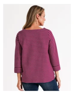 Regatta Organic Cotton 3/4 Sleeve Tee With Cuff In Magenta/Khaki Stripe 12 Regatta Organic Cotton 3/4 Sleeve Tee With Cuff In Magenta/Khaki Stripe -Myer Clothing Shop 966876760 6 720x928