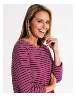 Regatta Organic Cotton 3/4 Sleeve Tee With Cuff In Magenta/Khaki Stripe 13 Regatta Organic Cotton 3/4 Sleeve Tee With Cuff In Magenta/Khaki Stripe -Myer Clothing Shop 966876760 7 720x928
