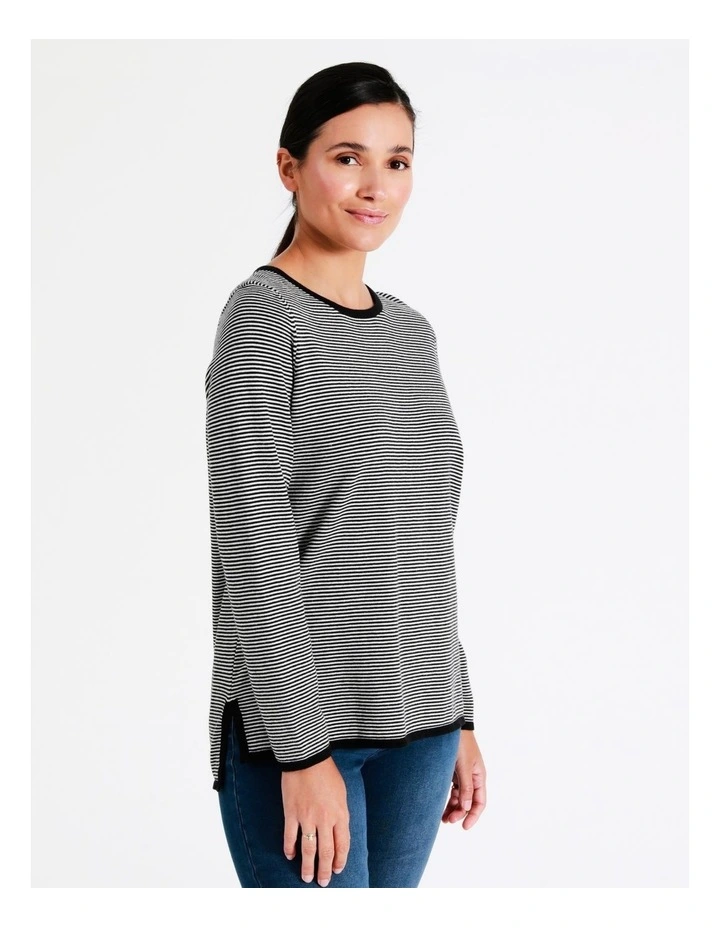 Regatta Organic Cotton Blend Stripe Jumper With Side Splits In Black/Ivory Stripe 1 Regatta Organic Cotton Blend Stripe Jumper With Side Splits In Black/Ivory Stripe