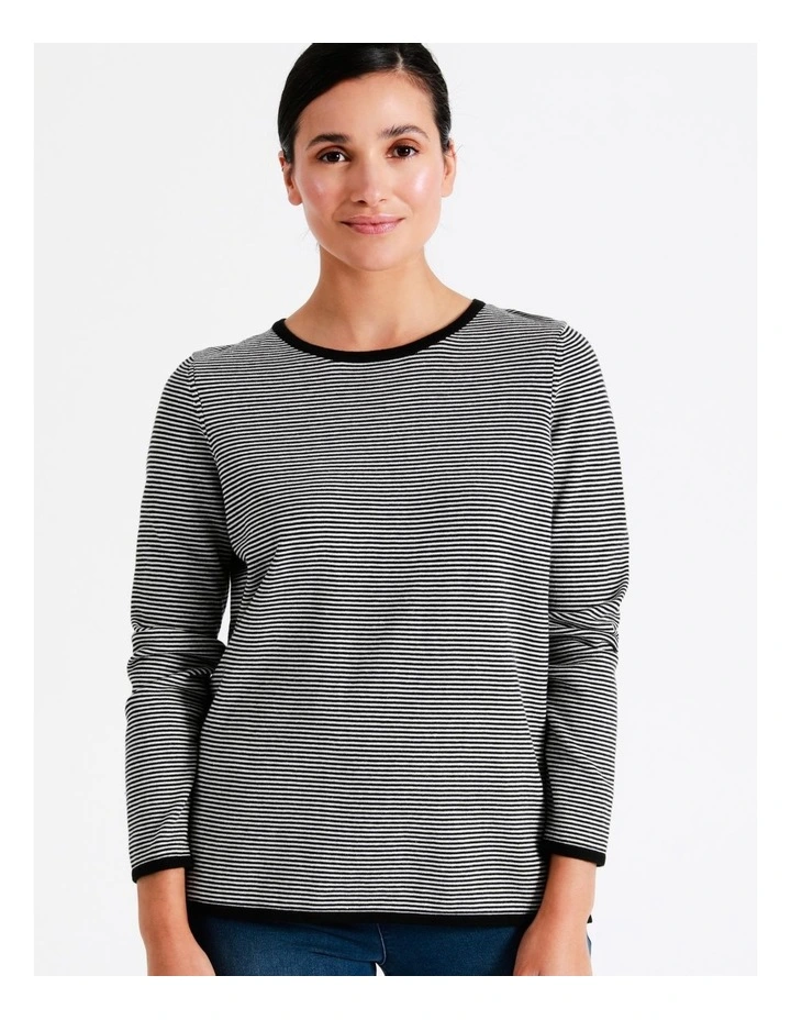 Regatta Organic Cotton Blend Stripe Jumper With Side Splits In Black/Ivory Stripe 3 Regatta Organic Cotton Blend Stripe Jumper With Side Splits In Black/Ivory Stripe - Image 3