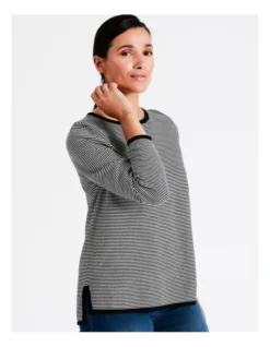 Regatta Organic Cotton Blend Stripe Jumper With Side Splits In Black/Ivory Stripe 13 Regatta Organic Cotton Blend Stripe Jumper With Side Splits In Black/Ivory Stripe -Myer Clothing Shop 966963610 7 720x928