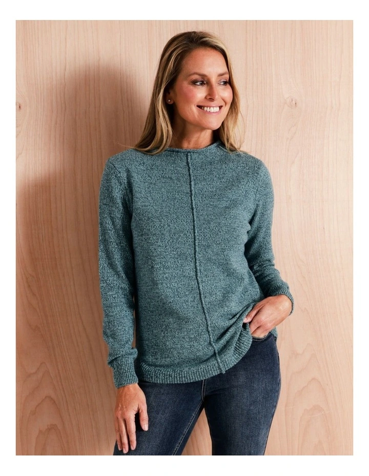 Regatta Organic Cotton Blend Funnel Neck Curved Hem Twist Jumper In Teal Twist 2 Regatta Organic Cotton Blend Funnel Neck Curved Hem Twist Jumper In Teal Twist - Image 2