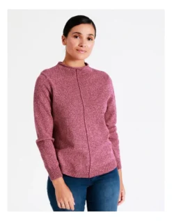 Regatta Organic Cotton Blend Funnel Neck Curved Hem Twist Jumper In Cranberry Twist