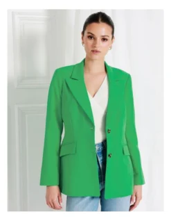Recycled Blend Single Breasted Fitted Blazer In Green -Myer Clothing Shop 966997450 3 1 720x928
