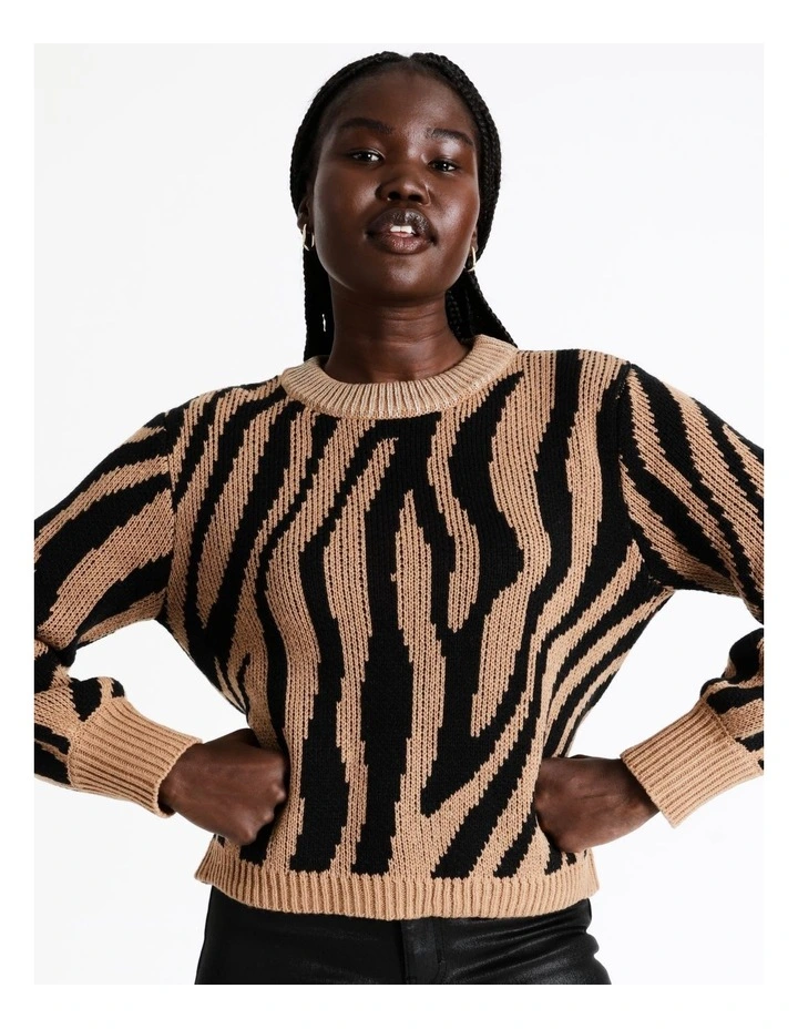 Animal Jacquard Knit W/ Metallic Rib Neck In Assorted 2 Animal Jacquard Knit W/ Metallic Rib Neck In Assorted - Image 2