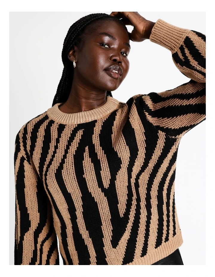 Animal Jacquard Knit W/ Metallic Rib Neck In Assorted 4 Animal Jacquard Knit W/ Metallic Rib Neck In Assorted - Image 4