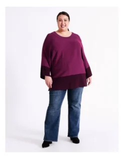 Regatta Sustainable Viscose Blend Contrast 3/4 Sleeve And Hem Yarn Jumper In Plum