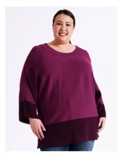 Regatta Sustainable Viscose Blend Contrast 3/4 Sleeve And Hem Yarn Jumper In Plum -Myer Clothing Shop 967118230 3 1 720x928