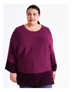 Regatta Sustainable Viscose Blend Contrast 3/4 Sleeve And Hem Yarn Jumper In Plum -Myer Clothing Shop 967118230 4 720x928
