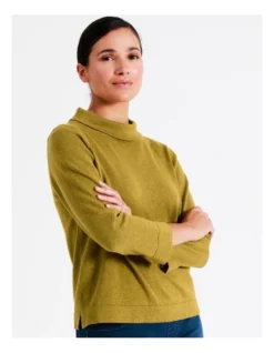 Regatta Organic Cotton Blend Fold Neck Jumper With 3/4 Sleeves In Mustard Marle -Myer Clothing Shop 967118410 4 720x928