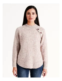 Regatta Recycled Polyester Blend Button Side Neck Jumper In Ivory Multi Fleck -Myer Clothing Shop 967119220 3 720x928