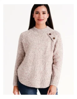 Regatta Recycled Polyester Blend Button Side Neck Jumper In Ivory Multi Fleck -Myer Clothing Shop 967119220 4 720x928