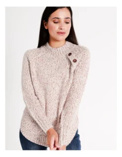 Regatta Recycled Polyester Blend Button Side Neck Jumper In Ivory Multi Fleck -Myer Clothing Shop 967119220 5 720x928