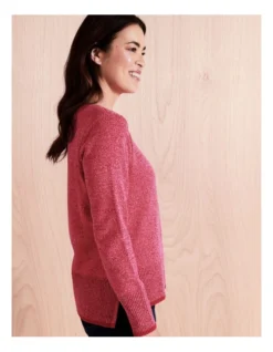 Regatta Organic Cotton Blend Boat Neck Twist Jumper With Side Splits And Solid Trim In Raspberry Twist -Myer Clothing Shop 967142620 4 720x928