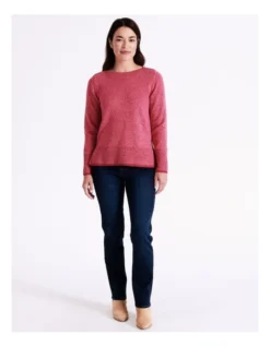Regatta Organic Cotton Blend Boat Neck Twist Jumper With Side Splits And Solid Trim In Raspberry Twist -Myer Clothing Shop 967142620 7 720x928