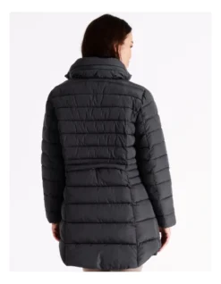 Regatta Recycled Polyester Long Line Straight Quilted Jacket With Fold Away Hood In Charcoal -Myer Clothing Shop 967338010 5 720x928