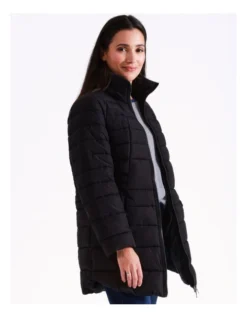 Regatta Recycled Polyester Long Line Straight Quilted Jacket With Fold Away Hood In Black -Myer Clothing Shop 967338100 5 720x928