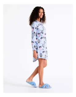 SOHO Celia Novelty Long Sleeve Nightie Babushka Bunny In Blue