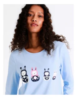 SOHO Celia Novelty Long Sleeve Top Babushka Bunny In Blue -Myer Clothing Shop 967375810 4 720x928