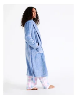 SOHO Leah Fleece Long Sleeve Robe In Blue -Myer Clothing Shop 967376170 4 720x928
