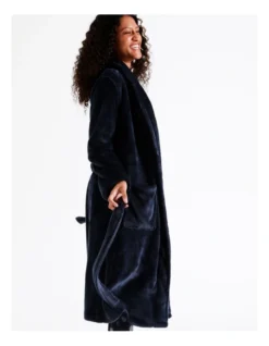 SOHO Leah Fleece Long Sleeve Robe In Navy -Myer Clothing Shop 967376260 7 720x928